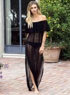 Oasap Lace Off Shoulder See Through Side Slit Dress