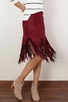 Oasap Fashion Faux Suede Asymmetrical Tassel Skirt