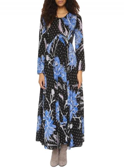 Oasap Women's Fashion Long Sleeve Floral Print Boho A-line Maxi Dress