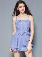 Oasap Off Shoulder Striped Spaghetti Strap Mini Dress With Belt