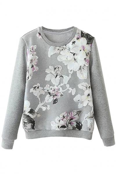 Oasap Graceful Floral Pattern Organza Sweatshirt