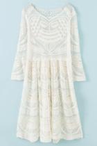 Oasap Chic Ivory Sheer Floral Lace Print Dress