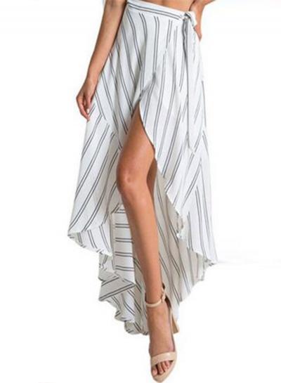 Oasap Fashion Striped High Low Maxi Skirt