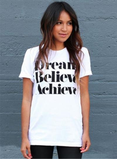 Oasap Casual Short Sleeve Letter Printed Loose Tee