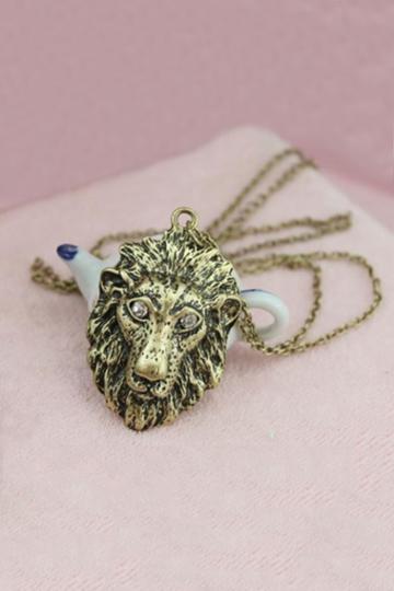 Oasap Lion Head Pendant Long Slim Necklace