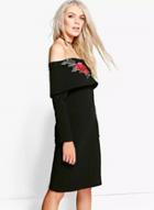Oasap Off Shoulder Long Sleeve Floral Embroidered Dress