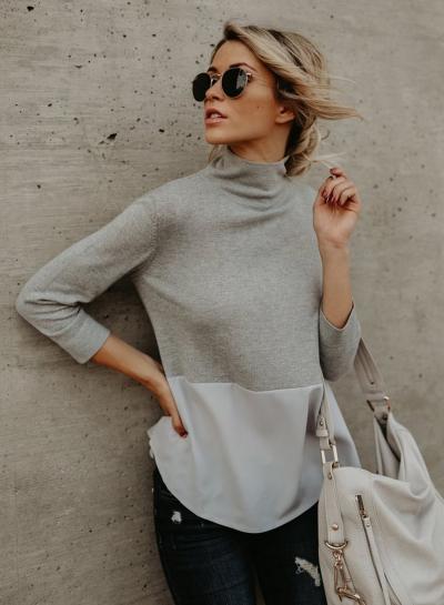 Oasap High Neck Color Block Pullover Tee Shirt