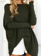 Oasap Solid Batwing Sleeve Loose Pullover Tee