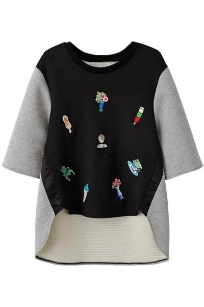 Oasap Chic Embroidery High-low Sweatshirt