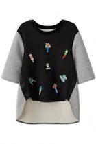 Oasap Chic Embroidery High-low Sweatshirt