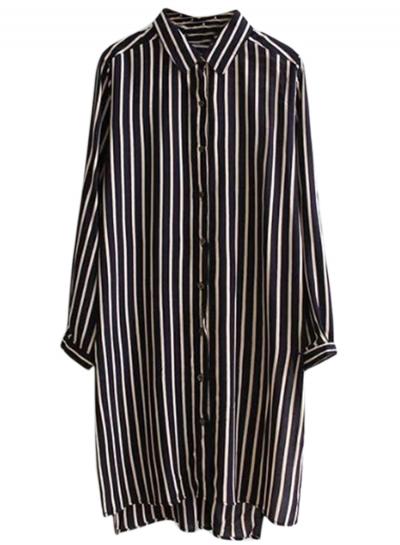 Oasap Women's Color Block Striped Print Button Down Shirt