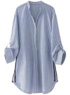 Oasap Casual Pom Pom Detail Vertical Striped Shirt Dress