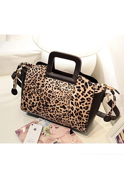 Oasap Leopard Skin Print Hard Handle Shoulder Bag