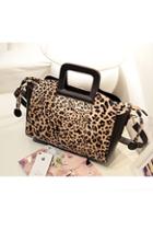 Oasap Leopard Skin Print Hard Handle Shoulder Bag