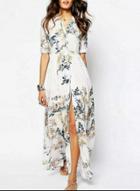 Oasap White Classic Slim Printing Maxi Dress