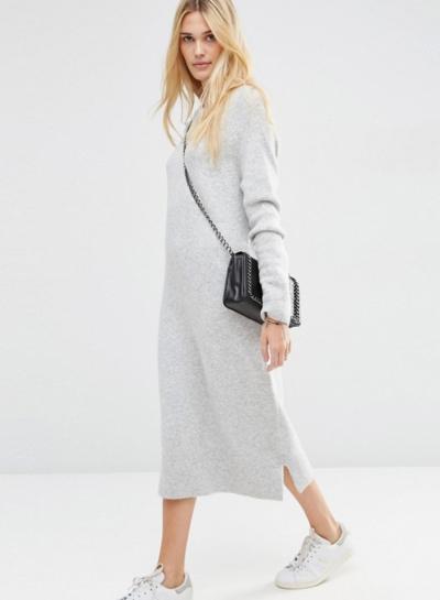 Oasap Women's Fashion Side Slit Knit Sweater Dress