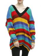 Oasap Women's Fashion Deep V Neck Striped Loose Knitted Sweater