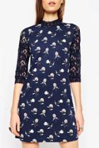 Oasap Vintage Floral Print Lace Paneled Keyhole Back Dress