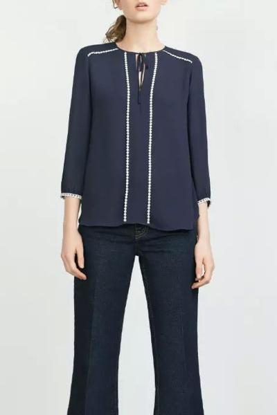 Oasap Split Tie Neck Long Sleeve Casual Blouse