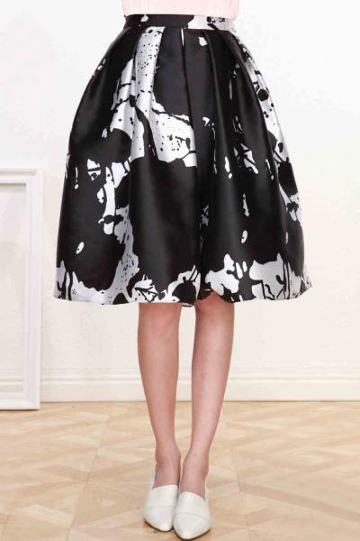 Oasap Casual Graphic Midi Pleated A-line Skirt