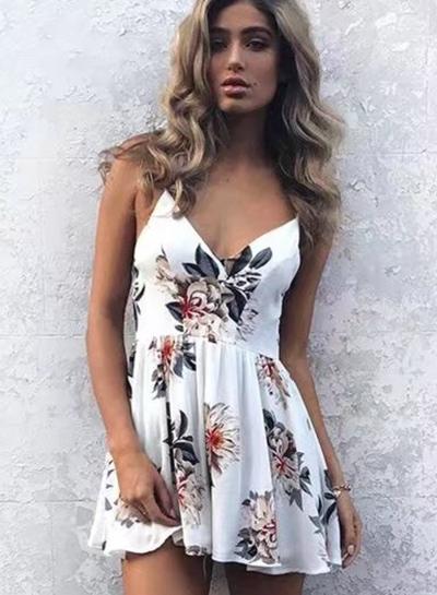 Oasap Floral Printed V Neck Sleeveless Backless Romper
