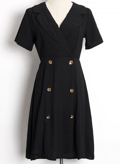 Oasap V Neck Short Sleeve Double Breasted A-line Dress