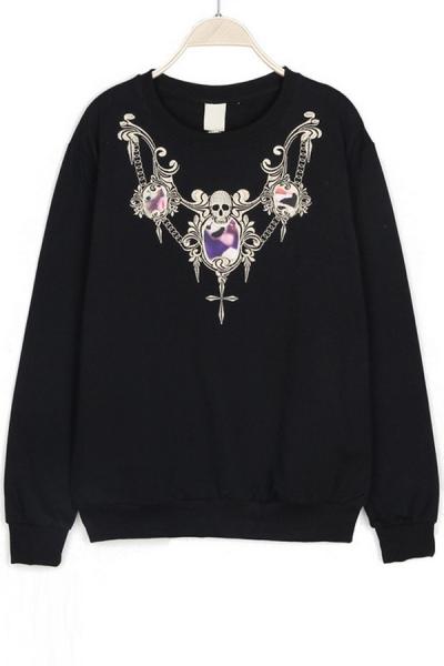 Oasap Skull Embroidered Sweatshirt