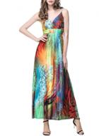 Oasap Women's Spaghetti Strap V-neck High Waist Print Summer Maxi Dress