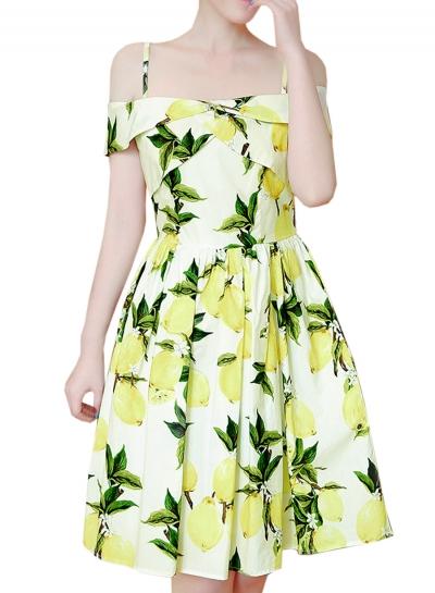 Oasap Women's Floral Print Spaghetti Strap Open Shoulder Dress