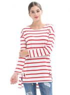 Oasap Casual Long Sleeve Loose Striped Pullover Tee