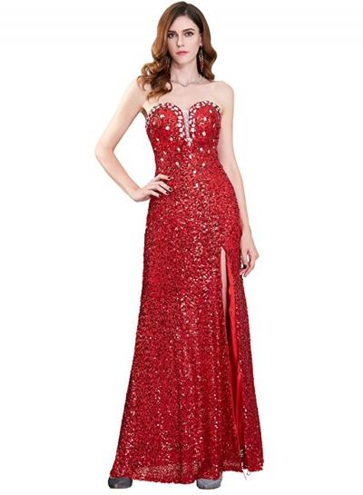 Oasap Strapless Sequins Rhinestone Split Evening Dress