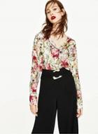 Oasap Retro-inspired Floral Print Long Sleeve High-low Button Down Shirt