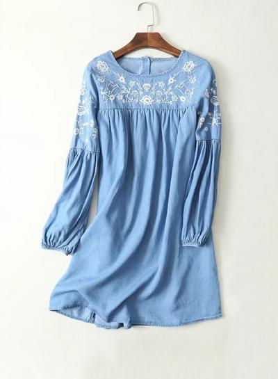 Oasap Fashion Long Sleeve Denim Mini Dress