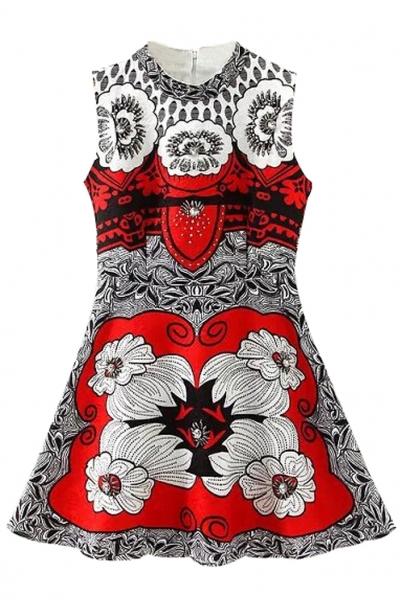 Oasap Baroque Floral Sleeveless Mini Dress