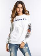 Oasap Casual Long Sleeve Letter Embroidered Pullover Sweatshirt