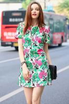 Oasap Dazzling Short Sleeve Floral Print Mini Bodycon Woman Dress