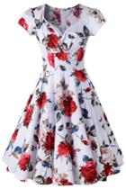 Oasap Women Vintage Floral Print Wrap A-line Dress