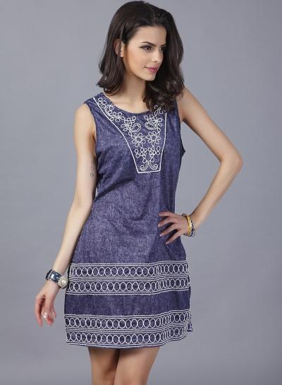 Oasap Round Neck Sleeveless Embroidery Dresses