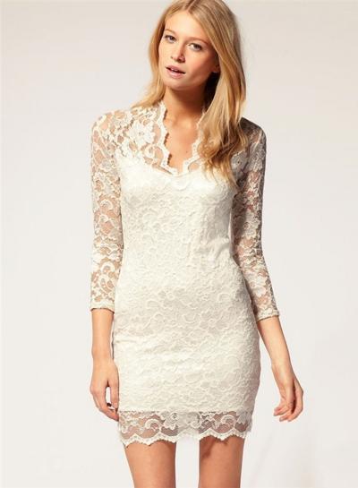 Oasap V Neck 3/4 Sleeve Lace Bodycon Club Dress