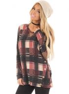 Oasap Long Sleeve Round Neck Button Front Plaid Tee Shirt