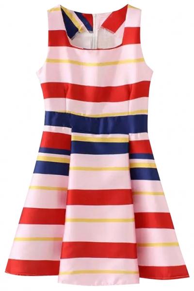 Oasap Heavenly Striped Sleeveless Pleated Skater Dress