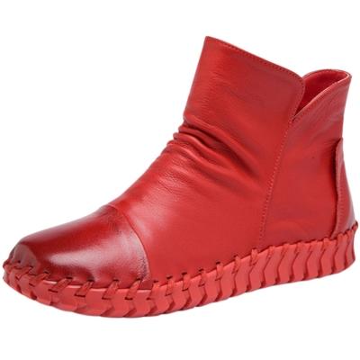 Oasap Women's Casual Round Toe Side Zip Flat Ankle Boots