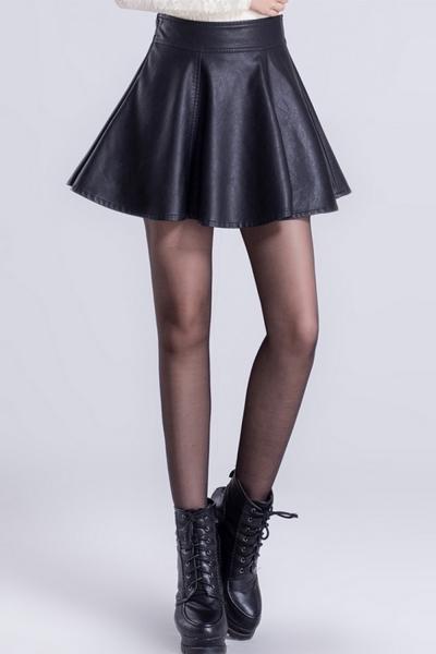 Oasap Women Classic Faux Pu Leather A-line Mini Skirt