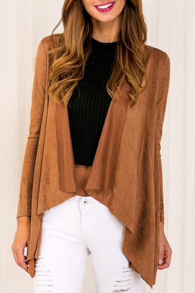 Oasap Modern Open Front Simple Color Asymmetrical Coat