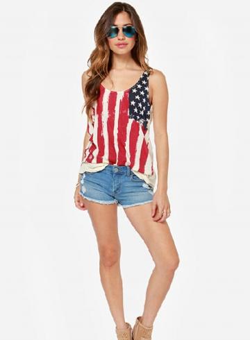 Oasap American Flag Print Chiffon Tee Shirt