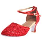 Oasap Pointed Toe Cross Strap Sequins Latin Dance Shoes