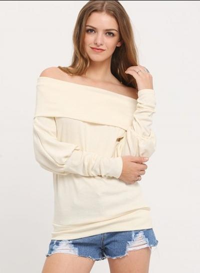 Oasap Slash Neck Batwing Sleeve Solid Color Sweater