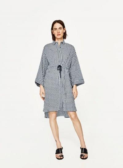 Oasap Turn-down Collar Loose Plaid Dress