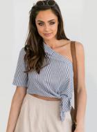 Oasap Fashion One Sleeve Striped Blouse