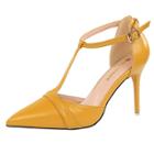Oasap Pointed Toe T-strap High Stiletto Pumps